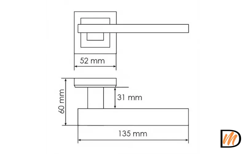 Ручка дверная SHAPE MH-38 SN/BN-S раздельная на квадратной розетке, цвет бел. никель/черн. никель, ЦАМ Light