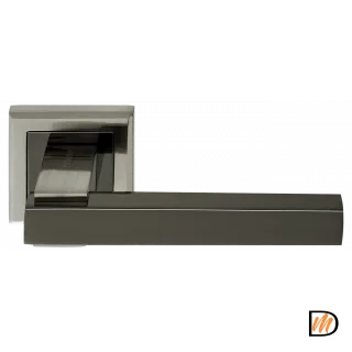 Ручка дверная PIQUADRO MH-37 SN/BN-S раздельная на квадратной накладке, цвет бел. никель/черн. никель, ЦАМ Light