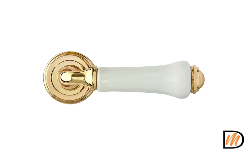 Ручка дверная UMBERTO MH-41-CLASSIC PG/W раздельная на круглой розетке, цвет золото/белый, ЦАМ