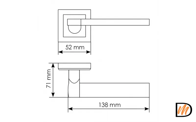 Ручка дверная AGBAR MH-21 SC/CP-S раздельная на квадратной накладке, цвет матовый хром/хром, ЦАМ light