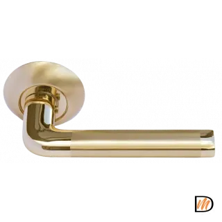 Ручка дверная КОЛОННА  MH-03 SG/GP раздельная на круглой розетке, цвет мат.золото/золото, ЦАМ