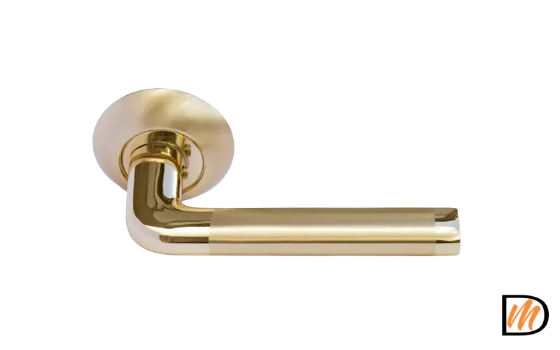 Ручка дверная КОЛОННА  MH-03 SG/GP раздельная на круглой розетке, цвет мат.золото/золото, ЦАМ