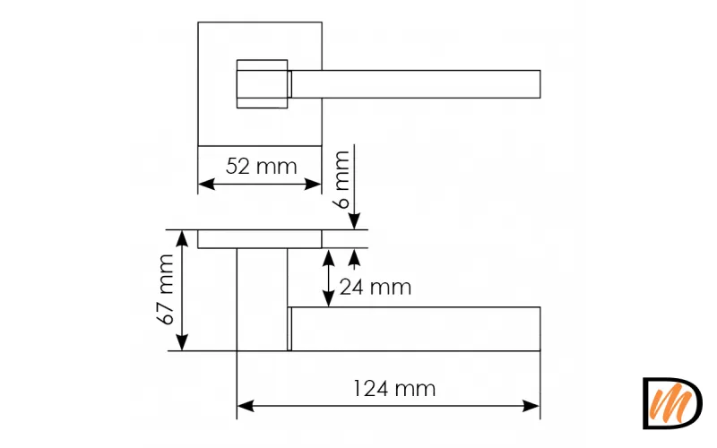Ручка дверная YSTAD MH-47-S6 SC/CP на квадртаной накладке, цвет мат.хром/хром, ЦАМ