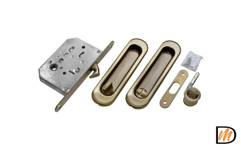 Комплект ручек для раздвижных дверей MHS150 WC AB с замком, цвет античная бронза, ЦАМ