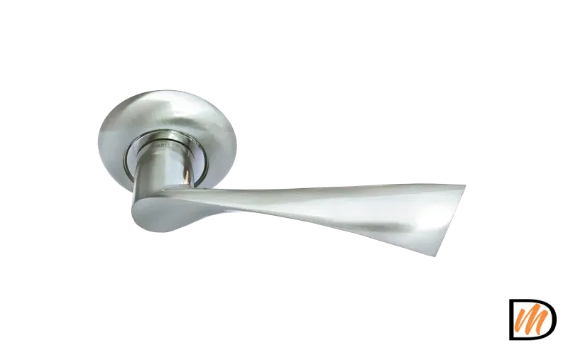 Ручка дверная КАПЕЛЛА MH-01 SN раздельная на крулой розетке, цвет белый никель, ЦАМ