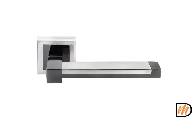 Ручка дверная SANIBEL MH-39 SN/BN-S раздельная на квадратной розетке, цвет бел. никель/черн. никель, ЦАМ Light