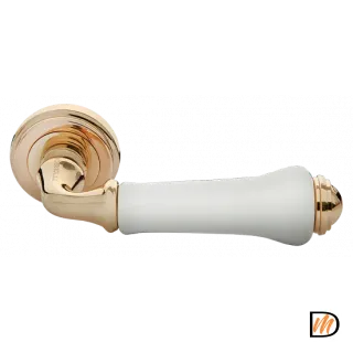 Ручка дверная UMBERTO MH-41-CLASSIC PG/W раздельная на круглой розетке, цвет золото/белый, ЦАМ