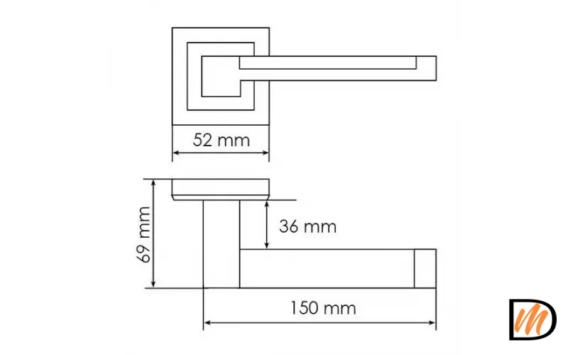 Ручка дверная SANIBEL MH-39 SN/BN-S раздельная на квадратной розетке, цвет бел. никель/черн. никель, ЦАМ Light