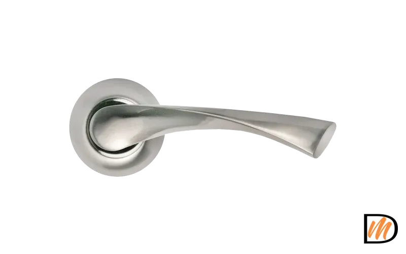 Ручка дверная КАПЕЛЛА MH-01 SN раздельная на крулой розетке, цвет белый никель, ЦАМ