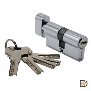 Ключевой цилиндр высокой секретности HS 60CK PC с заверткой (60мм), цвет - хром