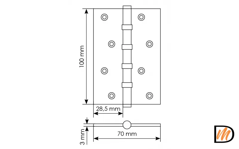 Петля карточная латунная универсальная MBU 100X70X3-4BB SN , врезная, цвет белый никель