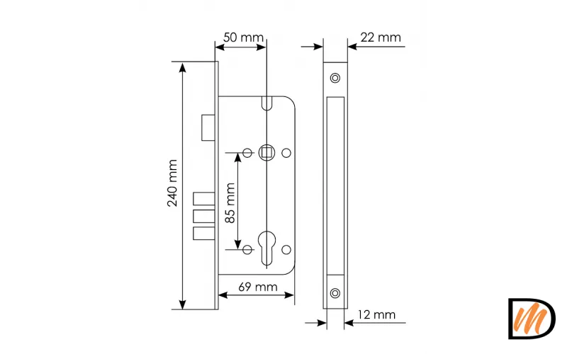 Замок межкомнатный L03 AB с тремя ригелями, цвет античная бронза