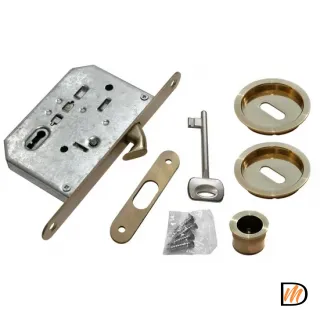 Комплект ручек для раздвижных дверей MHS-1 L AB с замком, цвет античная бронза, ЦАМ