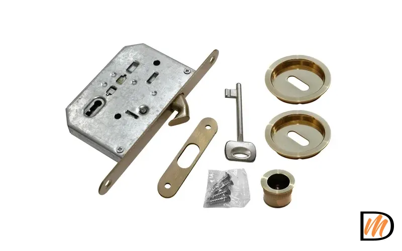 Комплект ручек для раздвижных дверей MHS-1 L AB с замком, цвет античная бронза, ЦАМ