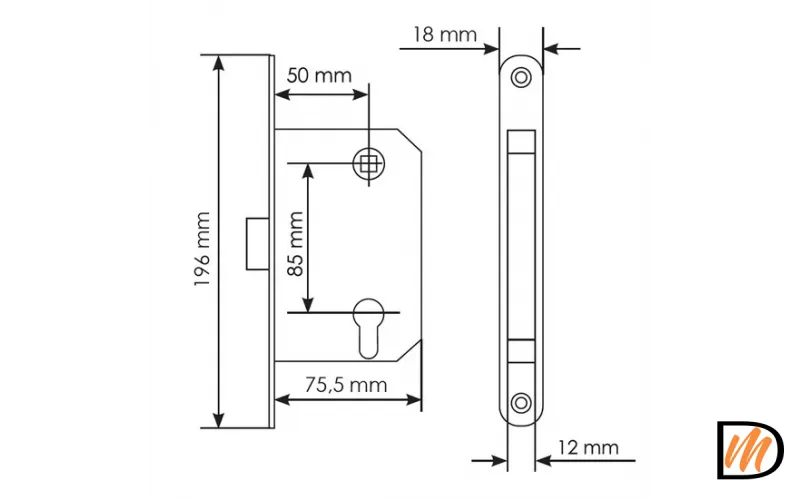 Защелка межкомнтная M1885 SC магнитная под цилиндр, цвет - матовый хром