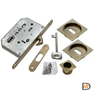 Комплект ручек для раздвижных дверей MHS-2 L AB с замком, цвет античная бронза, ЦАМ