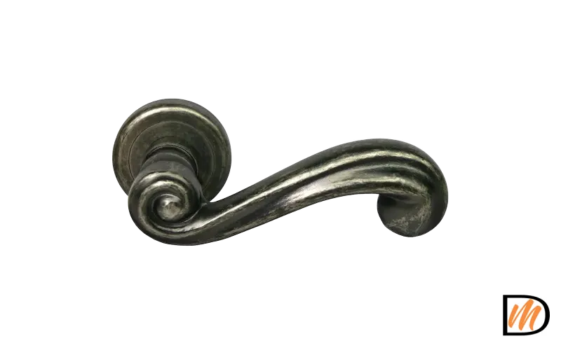 Ручка дверная PLAZA CC-1 FEA раздельная на круглой розетке, цвет состаренное серебро, латунь