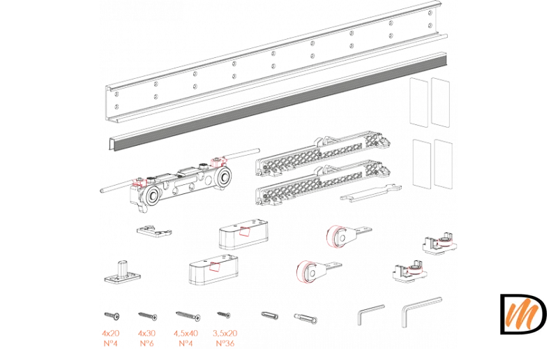 Система для раздвижных дверей INVISIBLE-2 1100, ширина 80-110 см, до 60 кг