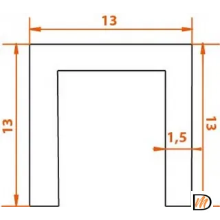 Нижняя направляющая для раздвижных дверей TRACK-B 1M, 1 метр, 13x13x13мм