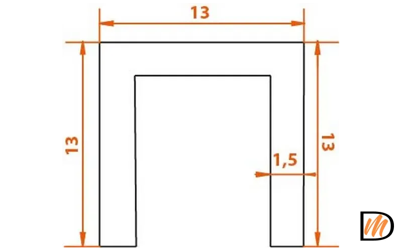 Нижняя направляющая для раздвижных дверей TRACK-B 1M, 1 метр, 13x13x13мм