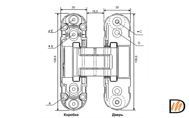 Петля скрытая HH-24 SC врезная с 3D-регулировкой вес полотна до 40 кг, цвет матовый хром