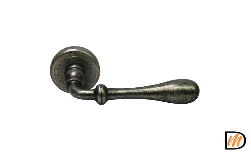 Ручка дверная MARY CC-2 FEA раздельная на круглой розетке, цвет состаренное серебро, латунь