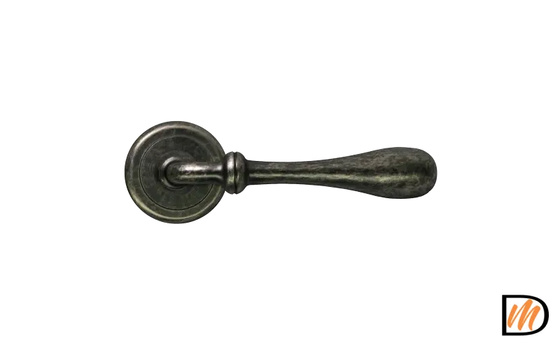 Ручка дверная MARY CC-2 FEA раздельная на круглой розетке, цвет состаренное серебро, латунь