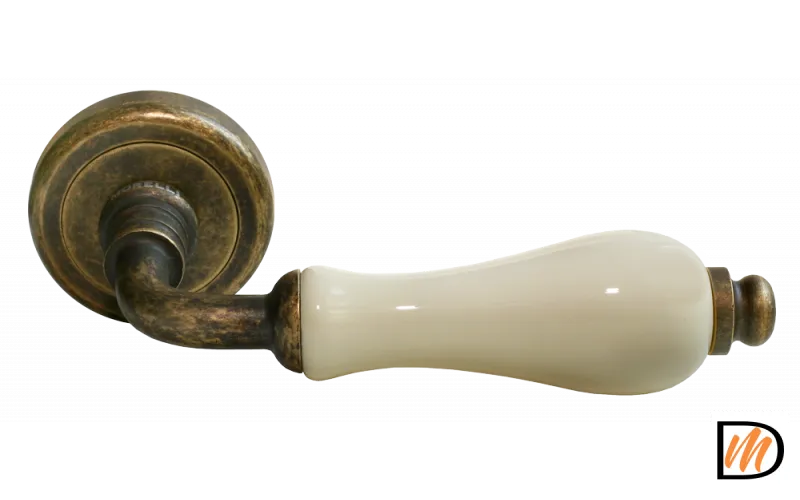 Ручка дверная CERAMICA CC-3 OBA/CHAMP раздельная на круглой розетке, цвет античная бронза/шампань, латунь