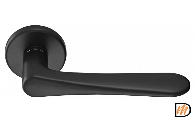 Ручка дверная AULA R5 NERO раздельная на круглой на розетке, цвет черный, ЦАМ