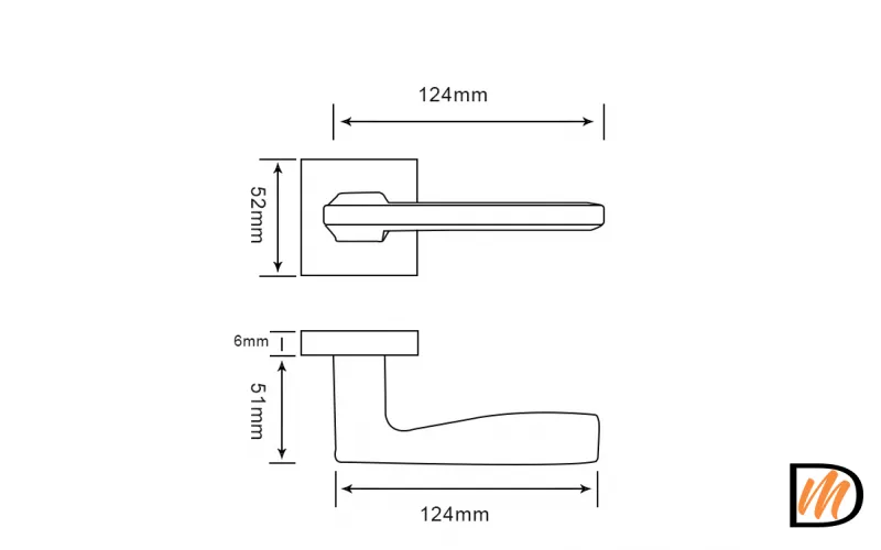 RAP 28 SLIM-S BL, ручка дверная на квадратной розетке 6 мм, цвет - черный