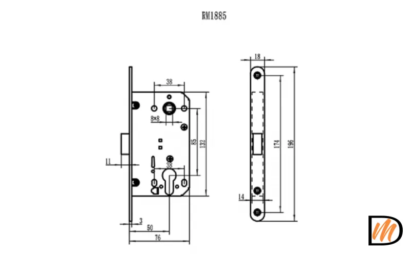 RM1885 SN, защелка магнитная под цилиндр, цвет - бел. никель