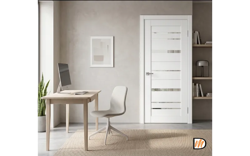 Дверное полотно Софттач SoftTouch PREMIER 22 900х2000 цвет Ясень белый структурный стекло Зеркало с двух сторон Левое/Правое VD1030329