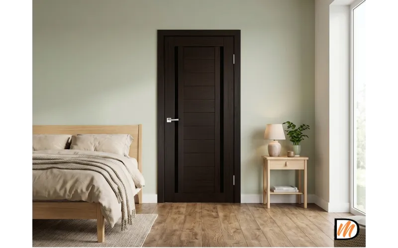 Дверное полотно Экошпон ДУПЛЕКС 2 900х2000 цвет Венге стекло Лакобель черное Левое/Правое VD011508
